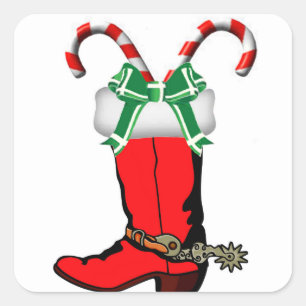 Western-Weihnachtscowboystiefel-Aufkleber Quadratischer Aufkleber
