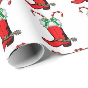 Western-Weihnachtscowboystiefel mit Zuckerstangen Geschenkpapier