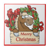 Western Weihnachtsferd mit Kranzzeichen Fliese (Vorderseite)
