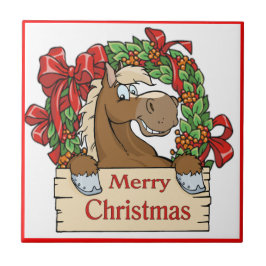 Western Weihnachtsferd mit Kranzzeichen Fliese