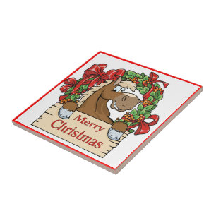 Western Weihnachtsferd mit Kranzzeichen Fliese