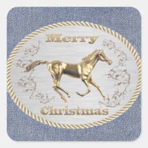 Western Weihnachtsgürtel Esel Frohe Weihnachten Quadratischer Aufkleber