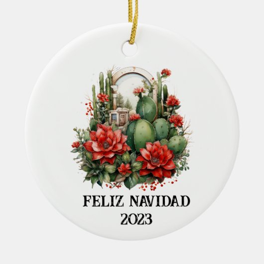 Western Weihnachtskaktus Keramik Ornament (Vorne)