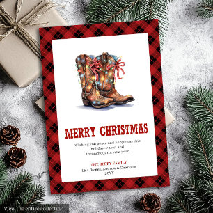 Western-Weihnachtskarte mit rotem Büffelkaromuster Feiertagskarte