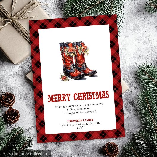 Western-Weihnachtskarten-Cowboystiefel-Design Feiertagskarte