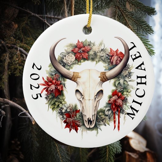 Western Weihnachtskuh Skull Monogramm Keramik Ornament