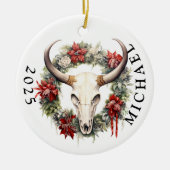 Western Weihnachtskuh Skull Monogramm Keramik Ornament (Vorne)