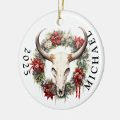 Western Weihnachtskuh Skull Monogramm Keramik Ornament (Links)