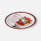 Western Weihnachtsmann mit Liste Pappteller (Schrägansicht)
