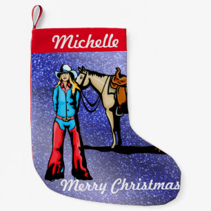 Western-WeihnachtsStrumpf-Cowgirl mit Pferd Kleiner Weihnachtsstrumpf