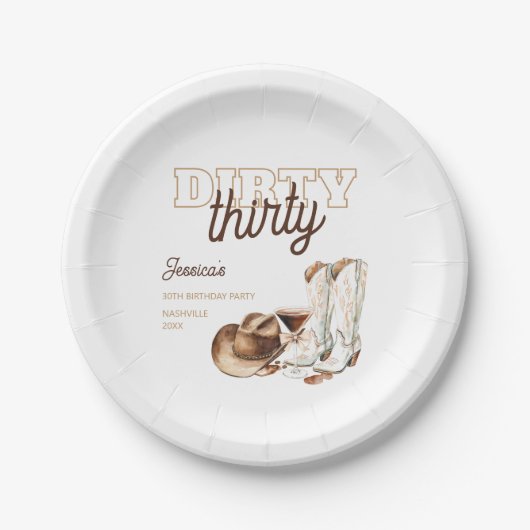Western White Dirty Thirty 30th Birthday Party Pappteller (Vorderseite)