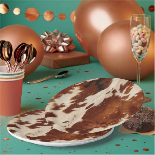 Western White Gepunktet Brown Black Cowhid Pappteller