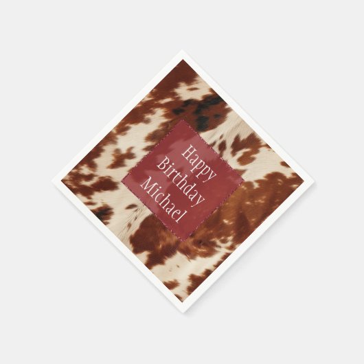 Western White Gepunktet Brown Black Cowhid Serviette (Ecke)