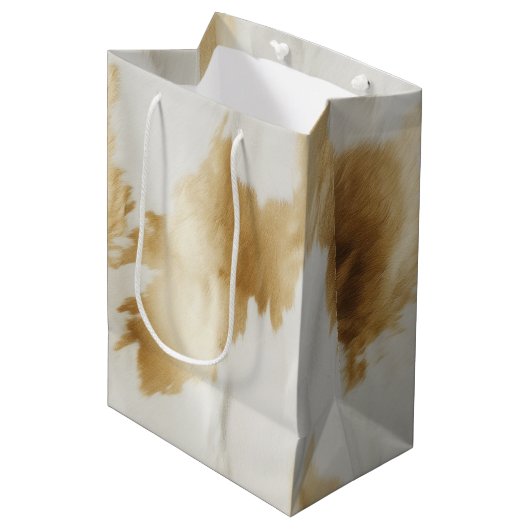 Western White Gold Cowhide Mittlere Geschenktüte (Vorderseite Schrägansicht)