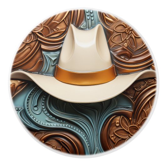 Western White Ranch Cowboy Hat Keramikknauf (Vorderseite)