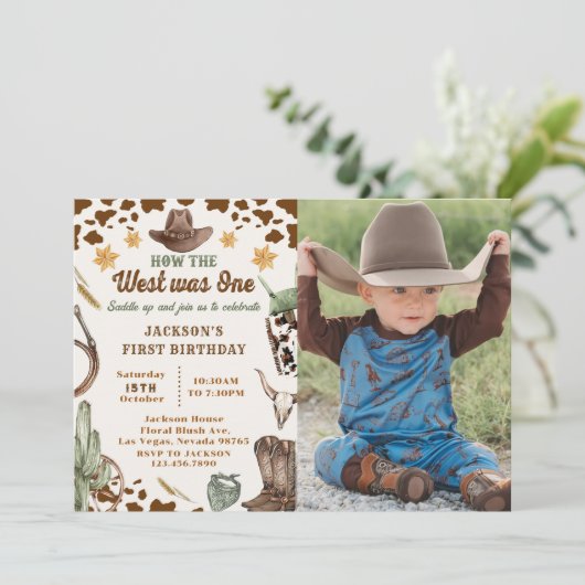 Western, wie der Westen ein erstes Foto zum Geburt Einladung (Stehend Vorderseite)