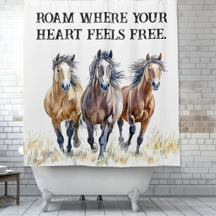 Western Wild & Free Mustang Pferde Duschvorhang