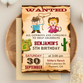 Western Wild West Wollte Cowboy Birthday Party Einladung
