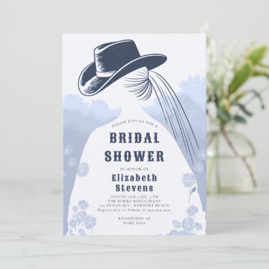 Western Wildblumen Rustikal I Do Blue Brautparty Einladung (Stehend Vorderseite)