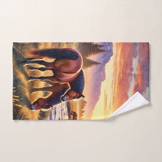 Western Wilde Pferde bei Sonnenuntergang Handtuch (Handtuch)