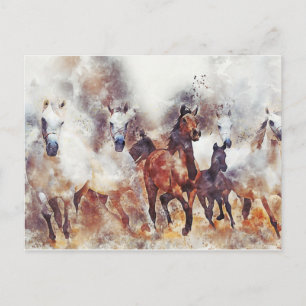 Western Wilde Pferde Wasserfarben Postkarte