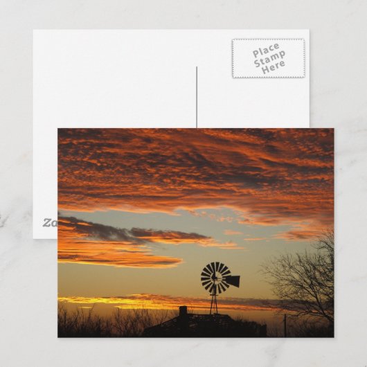 Western Windmill Sunset Postkarte (Vorne/Hinten)