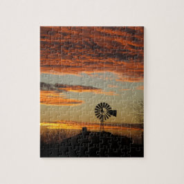 Western-Windmühlen-Sonnenuntergang Puzzle