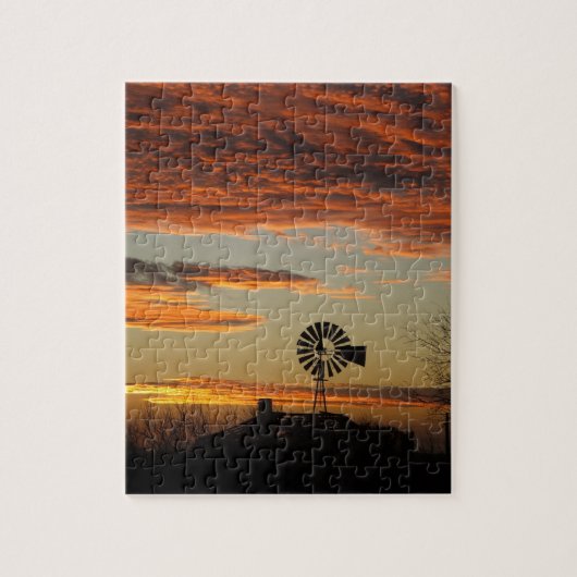 Western-Windmühlen-Sonnenuntergang Puzzle (Vertikal)