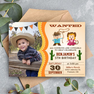 Western Wollte Cowboy Foto Geburtstagsparty Einladung