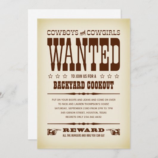 Western wollte Plakat-Party Einladungen (Vorne/Hinten)