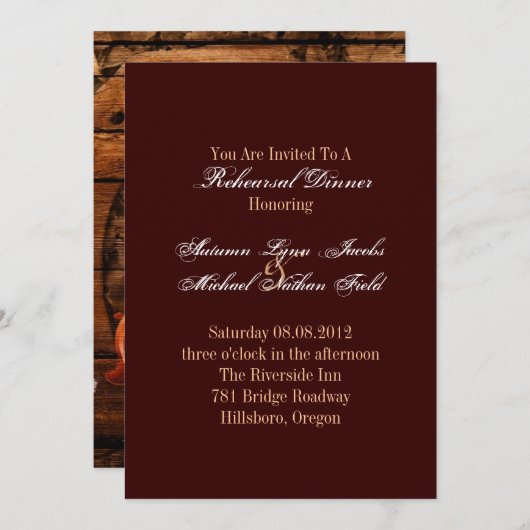 Western Wood Hufeisen Hochzeitsessen Probe Einladung (Vorne/Hinten)