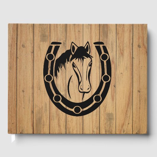 Western Wood Wedding Horse Reitsport Land Gästebuch (Vorderseite)