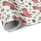 Western Xmas Cowboy Stiefel, Pinecones & Berries Geschenkpapier (Rolleneckpunkt)