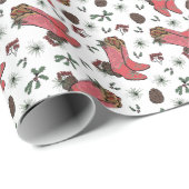 Western Xmas Cowboy Stiefel, Pinecones & Berries Geschenkpapier (Rolleneckpunkt)