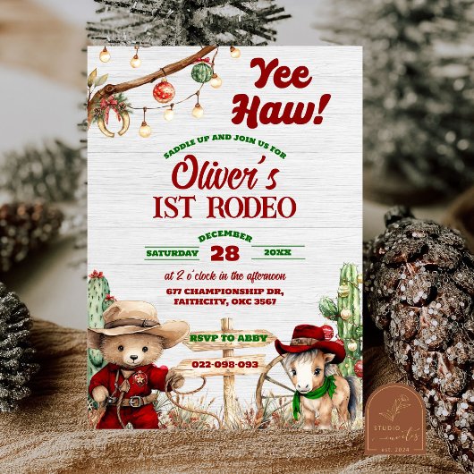 Western Yeehaw Christmas Red Cowboy Rodeo Geburtst Einladung