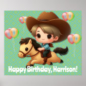 Western Young Cowboy on Horseback Birthday Poster (Vorne)