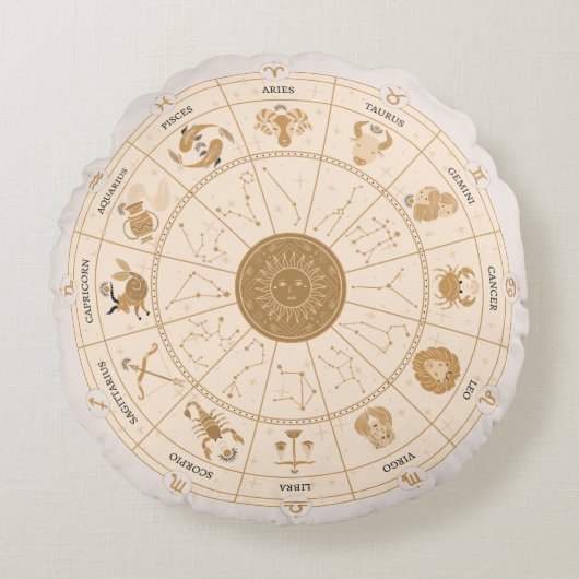 Western Zodiac Wheel Rundes Kissen (Vorderseite)