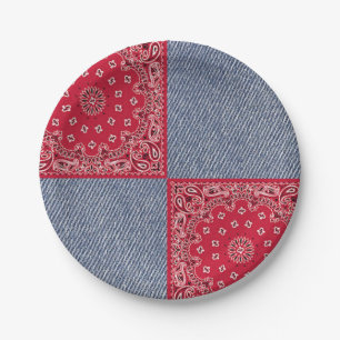 WesternBandana und blauer Jean-Druck Pappteller
