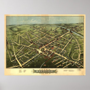Westfield Massachusetts 1875 Antique Panoramabalka Poster