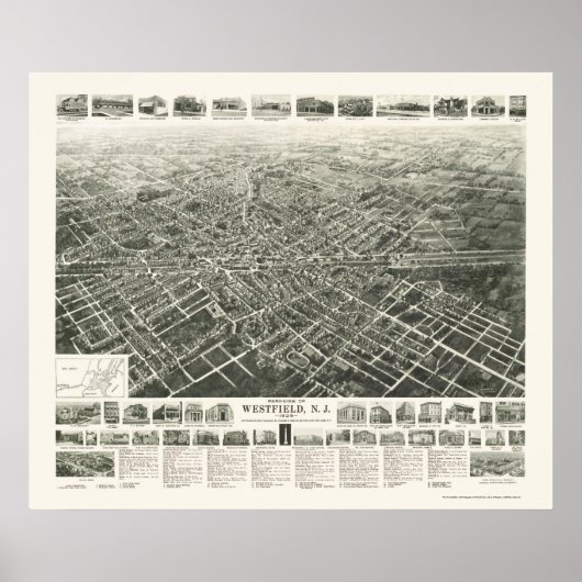 Westfield, NJ Panoramic Map - 1929 Poster (Vorne)