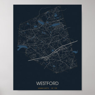 Westford Massachusetts Straßenkarte Poster (Nacht)