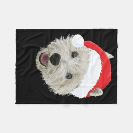 Westhochland-Terrier-WeihnachtsWeihnachtsmannmütze Fleecedecke (Vorderseite (Horizontal))