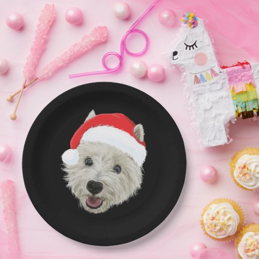 Westhochland-Terrier-WeihnachtsWeihnachtsmannmütze Pappteller (Party)