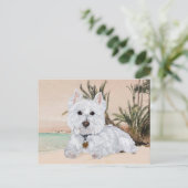 Westie am Strand Postkarte (Stehend Vorderseite)