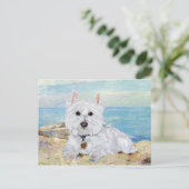 Westie am Strand Postkarte (Stehend Vorderseite)