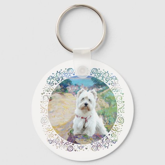 Westie an der Küste Schlüsselanhänger (Vorderseite)