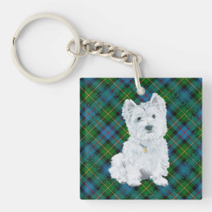 Westie auf Tartan Schlüsselanhänger