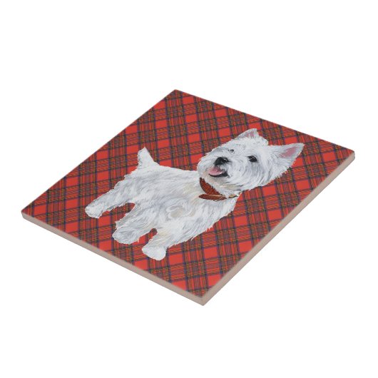 Westie auf Tartan TILE Fliese (Seite)