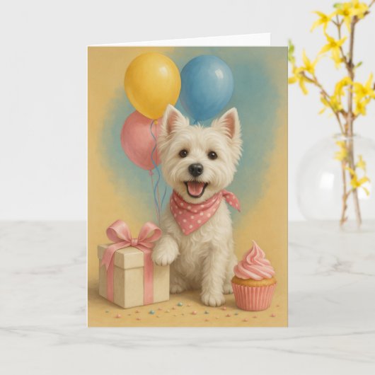 Westie Birthday Karte (Gelbe Blume)