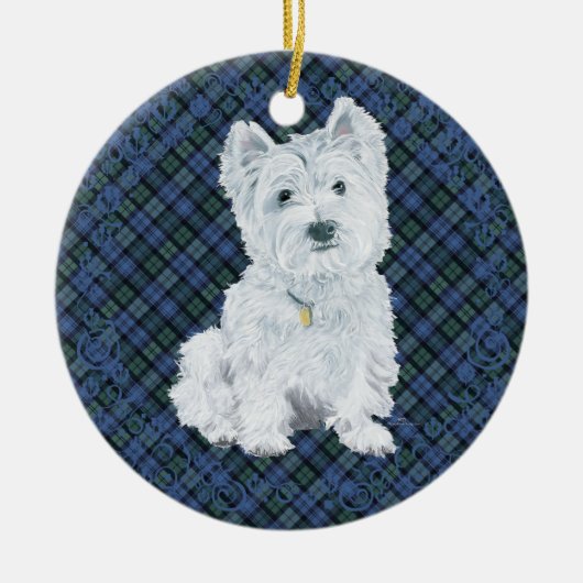 Westie Black Watch Tartan Keramik Ornament (Vorne)